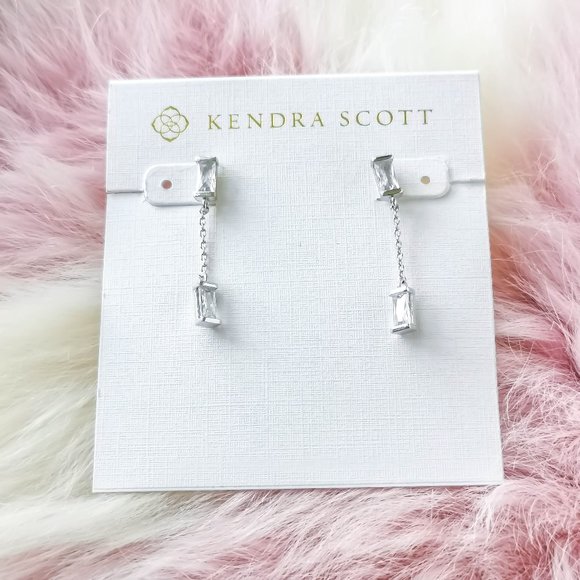 Kendra Scott Silver Juliette White Crystal Drop Earrings - Picture 1 of 3